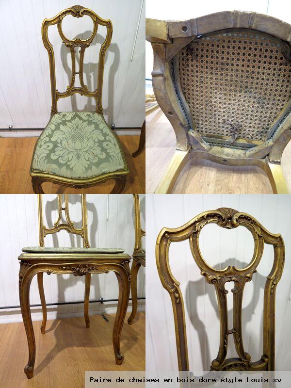 Paire de chaises en bois dore style louis xv