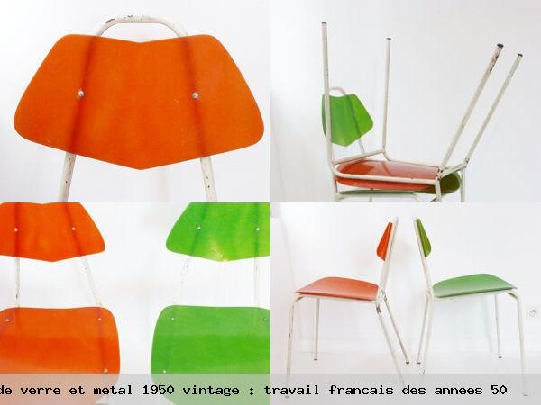 Paire chaises en fibre verre et metal 1950 vintage travail francais des annees 50