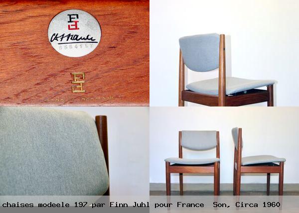 Paire de chaises modeele 197 par finn juhl pour france son circa 1960
