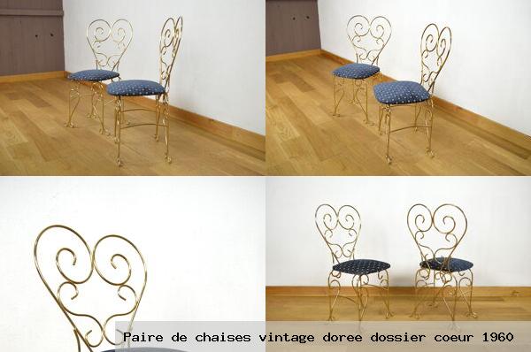 Paire de chaises vintage doree dossier coeur 1960
