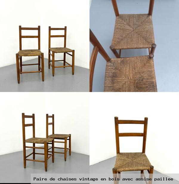 Paire de chaises vintage en bois avec assise paillee