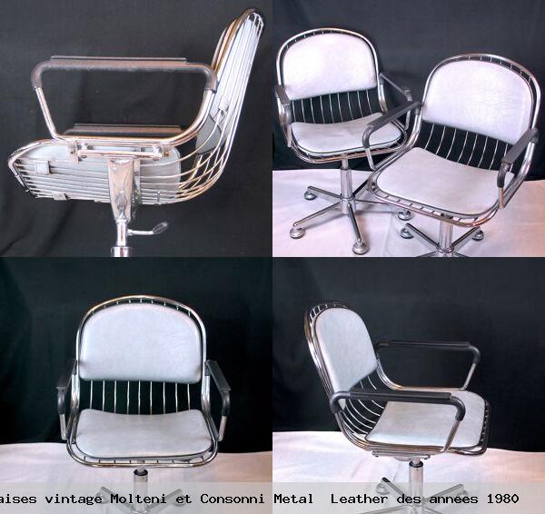 Paire de chaises vintage molteni et consonni metal leather des annees 1980