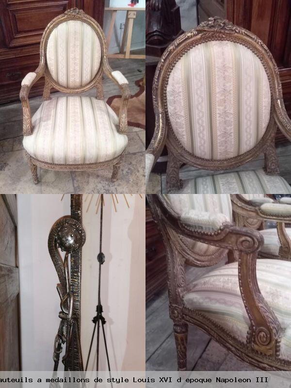 Paire fauteuils a medaillons style louis xvi d epoque napoleon iii