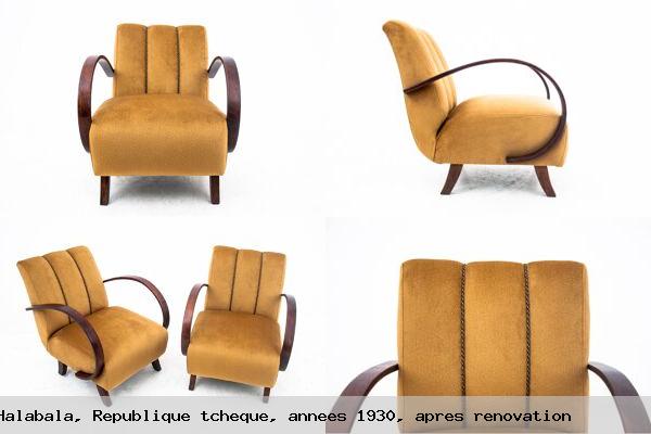 Paire de fauteuils art deco concus par j halabala republique tcheque annees 1930 apres renovation