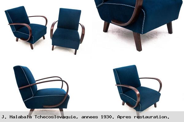 Paire fauteuils art deco j halabala tchecoslovaquie annees 1930 apres restauration 