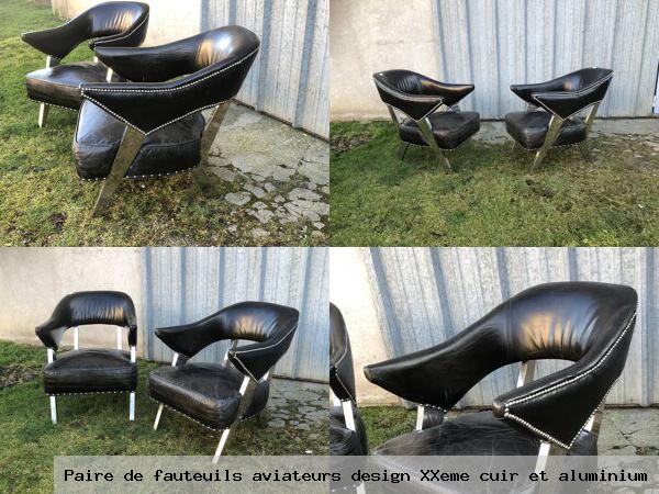 Paire de fauteuils aviateurs design xxeme cuir et aluminium