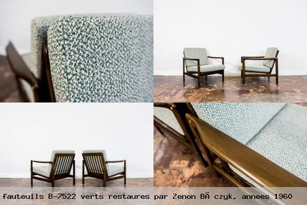 Paire de fauteuils 7522 verts restaures par zenon czyk annees 1960