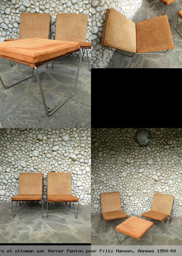 Paire de fauteuils bachelor chairs et ottoman par verner panton pour fritz hansen annees 1950 60