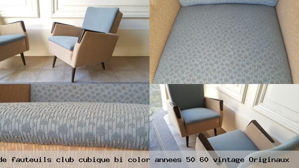 Paire de fauteuils club cubique bi color annees 50 60 vintage originaux