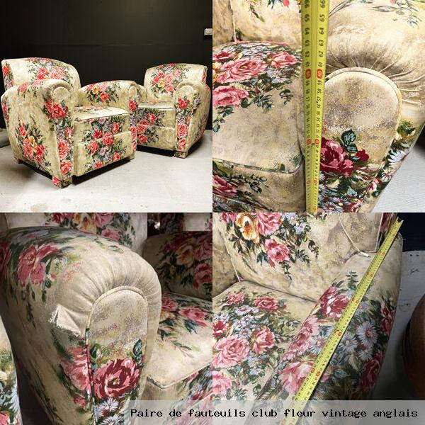 Paire de fauteuils club fleur vintage anglais