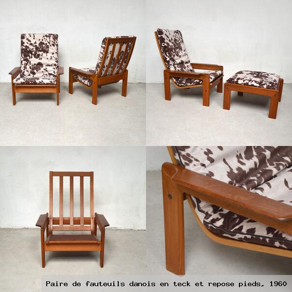 Paire de fauteuils danois en teck et repose pieds 1960