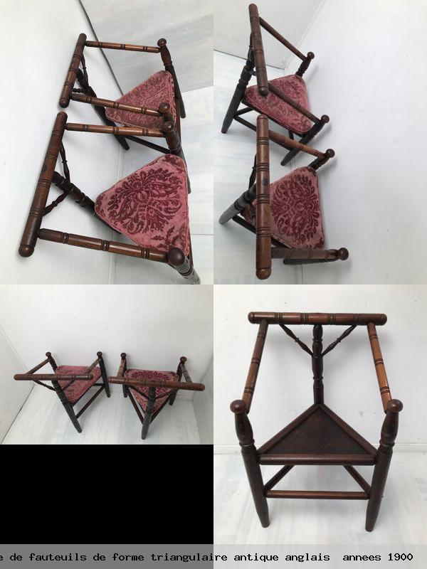 Paire fauteuils forme triangulaire antique anglais annees 1900