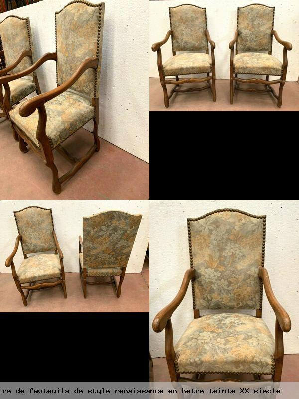 Paire fauteuils style renaissance en hetre teinte xx siecle