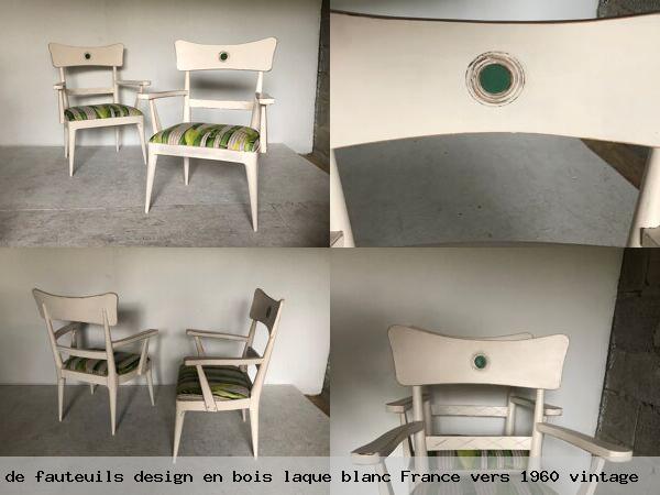 Paire de fauteuils design en bois laque blanc france vers 1960 vintage