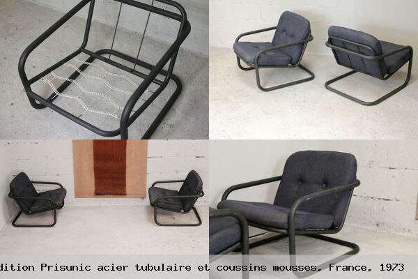 Paire de fauteuils edition prisunic acier tubulaire et coussins mousses france 1973