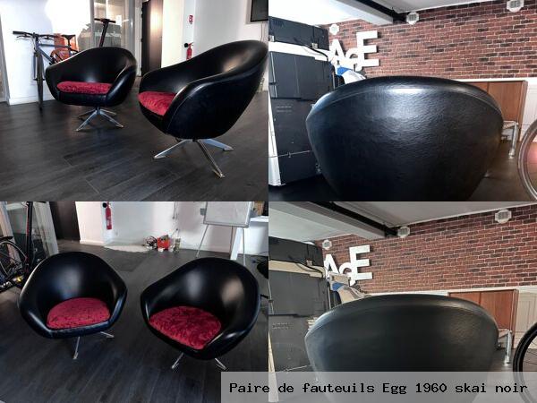 Paire de fauteuils egg 1960 skai noir