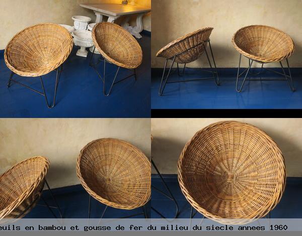 Paire fauteuils en bambou et gousse fer milieu siecle annees 1960