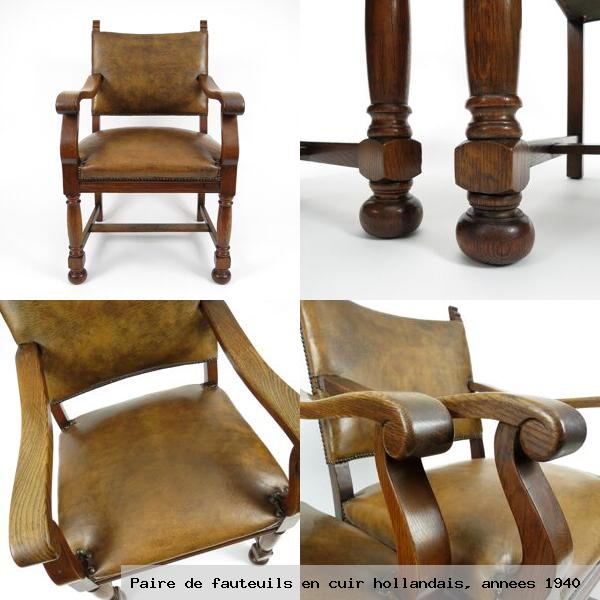 Paire de fauteuils en cuir hollandais annees 1940