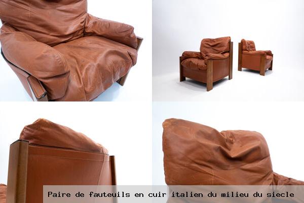 Paire de fauteuils en cuir italien milieu siecle