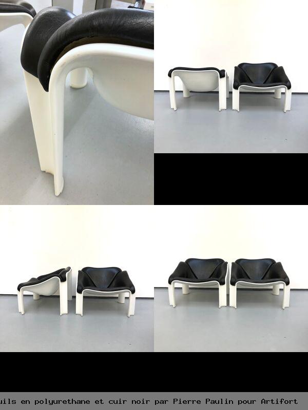 Paire de fauteuils en polyurethane et cuir noir par pierre paulin pour artifort