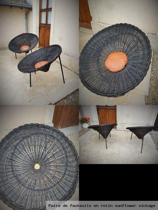Paire de fauteuils en rotin sunflower vintage