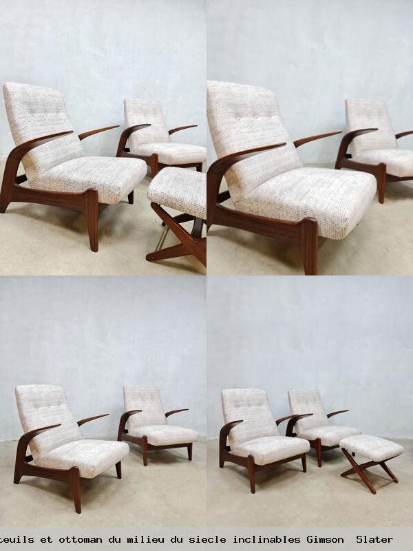 Paire de fauteuils et ottoman milieu siecle inclinables gimson slater