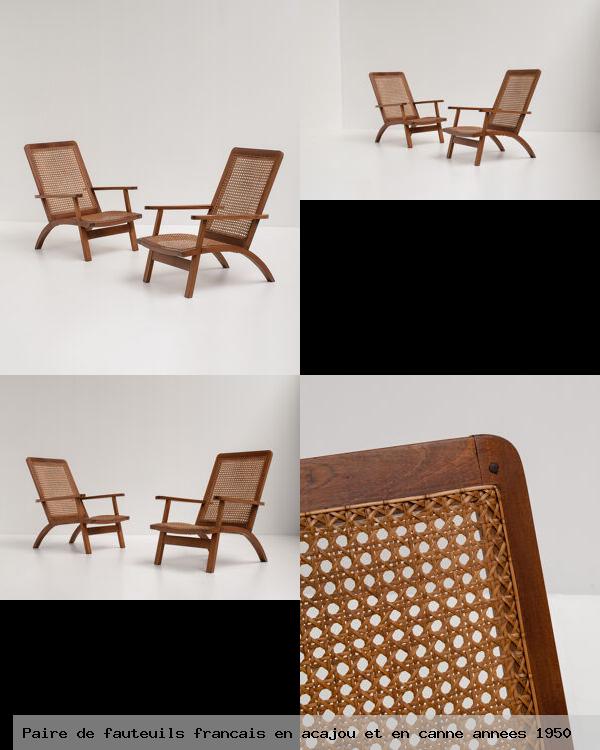 Paire de fauteuils francais acajou et canne annees 1950