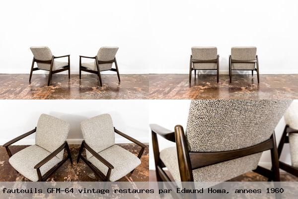 Paire de fauteuils gfm 64 vintage restaures par edmund homa annees 1960