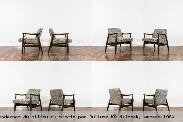 Paire de fauteuils gfm 87 modernes milieu siecle par juliusz k dziorek annees 1960