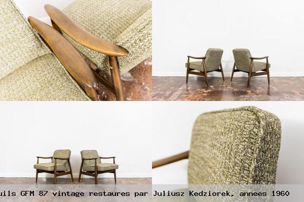 Paire de fauteuils gfm 87 vintage restaures par juliusz kedziorek annees 1960