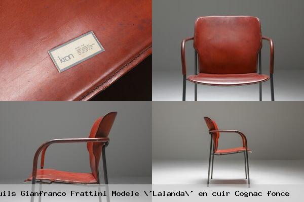 Paire de fauteuils gianfranco frattini modele lalanda en cuir cognac fonce