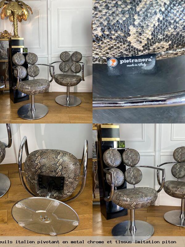 Paire de fauteuils italien pivotant en metal chrome et tissus imitation piton
