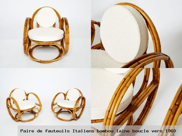 Paire de fauteuils italiens bambou laine boucle vers 1960