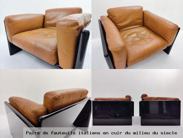 Paire de fauteuils italiens en cuir milieu siecle