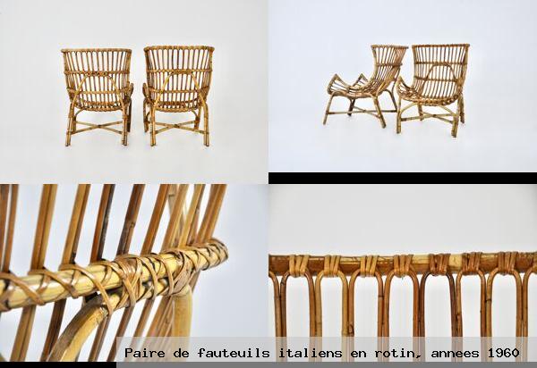 Paire de fauteuils italiens en rotin annees 1960