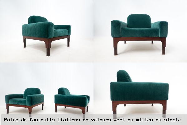 Paire de fauteuils italiens en velours vert milieu siecle