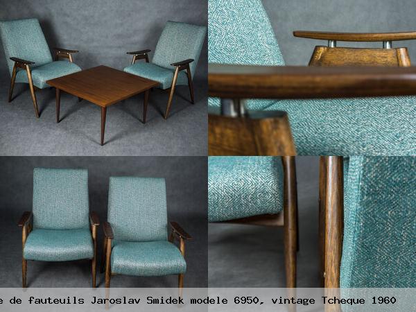 Paire de fauteuils jaroslav smidek modele 6950 vintage tcheque 1960