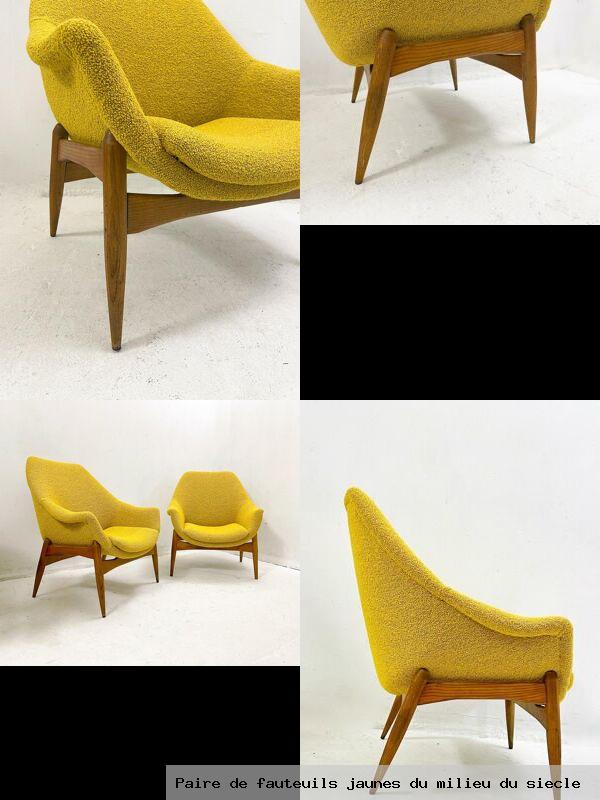 Paire de fauteuils jaunes milieu siecle