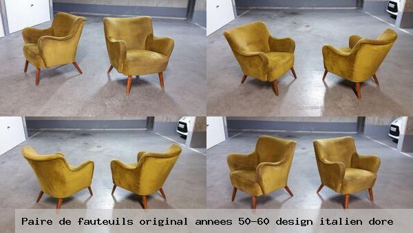 Paire de fauteuils original annees 50 60 design italien dore