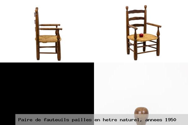 Paire de fauteuils pailles en hetre naturel annees 1950