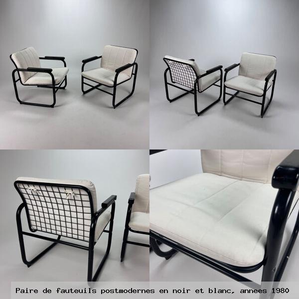 Paire de fauteuils postmodernes en noir et blanc annees 1980