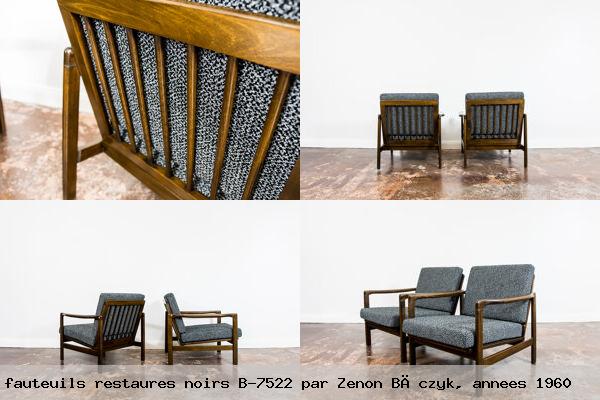 Paire de fauteuils restaures noirs 7522 par zenon czyk annees 1960
