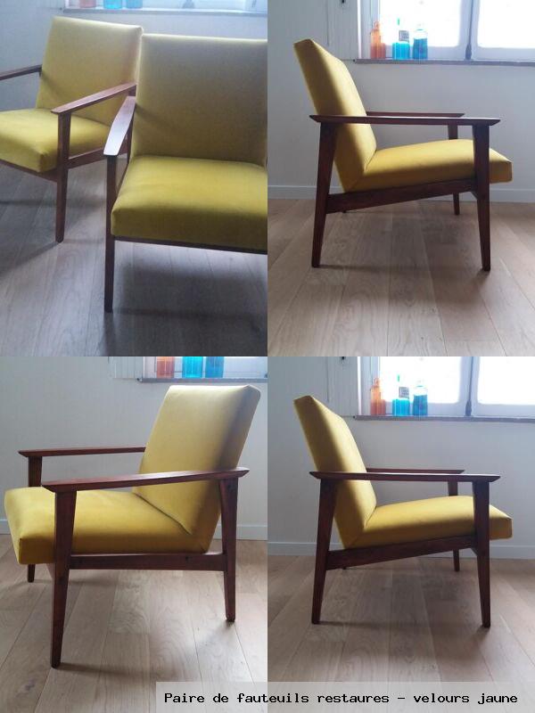 Paire de fauteuils restaures velours jaune