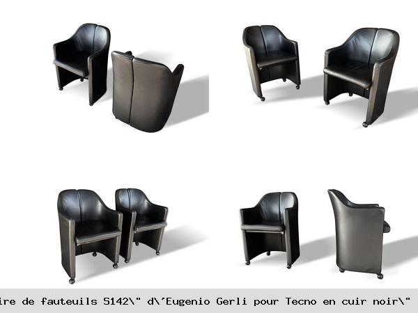 Paire de fauteuils s142 d eugenio gerli pour tecno en cuir noir 