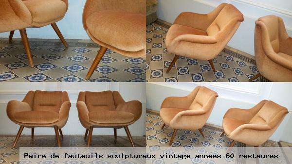Paire de fauteuils sculpturaux vintage annees 60 restaures