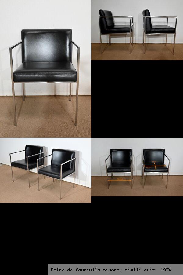 Paire de fauteuils square simili cuir 1970