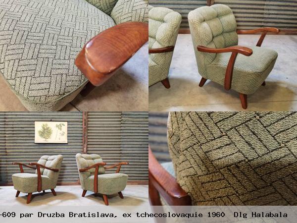 Paire de fauteuils vert b 609 par druzba bratislava ex tchecoslovaquie 1960 dlg halabala