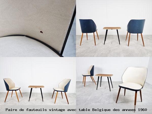 Paire de fauteuils vintage avec table belgique des annees 1960