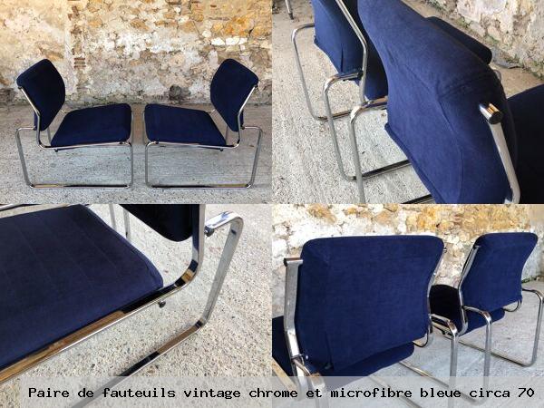 Paire de fauteuils vintage chrome et microfibre bleue circa 70