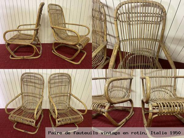 Paire de fauteuils vintage en rotin italie 1950